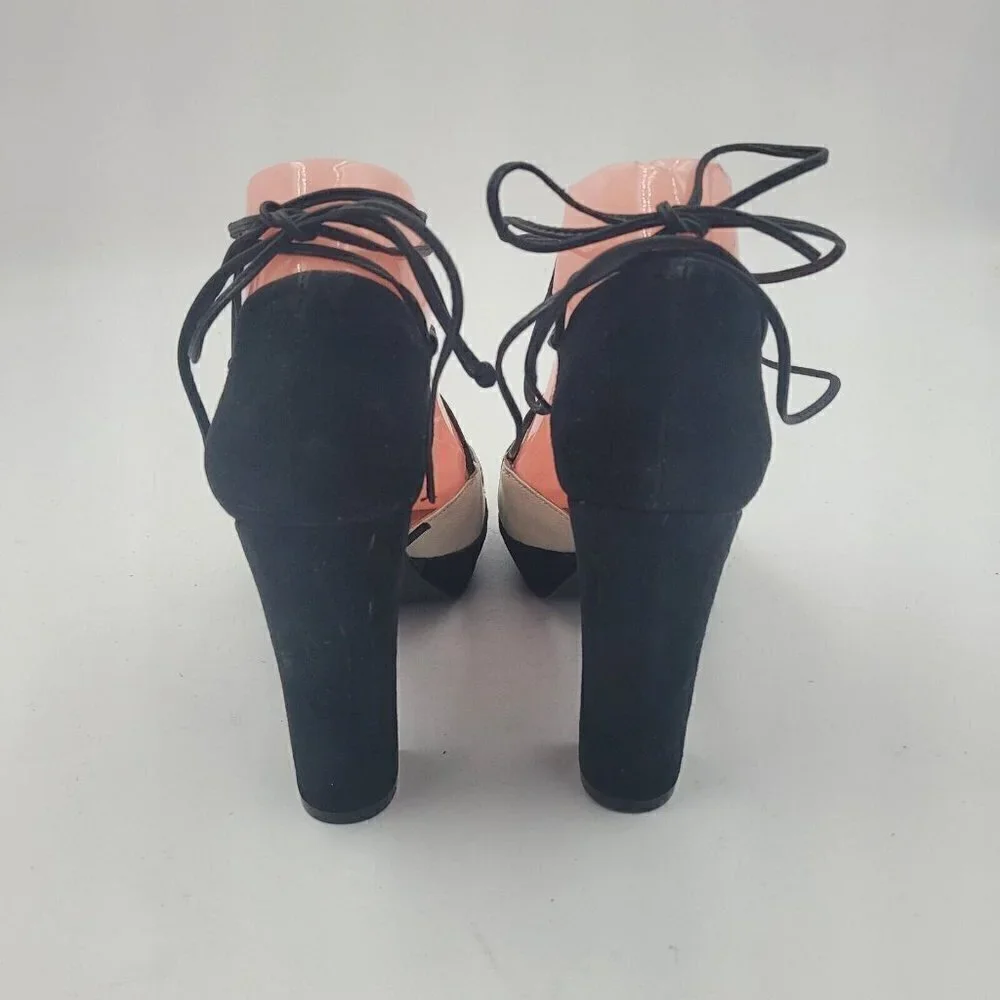 NEW Bettye Muller Madison Suede Platform Pump Natural & Black Women's Size 8M